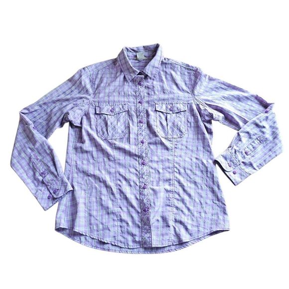 Duluth trading co womens Sz M purple plaid long sleeve top - Picture 3 of 6